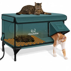 Rolimate indestructible heated cat house for outdoor winter with rugged protection.