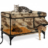 Rolimate indestructible x-large outdoor cat house exterior desert camouflage highlighting weatherproof design.