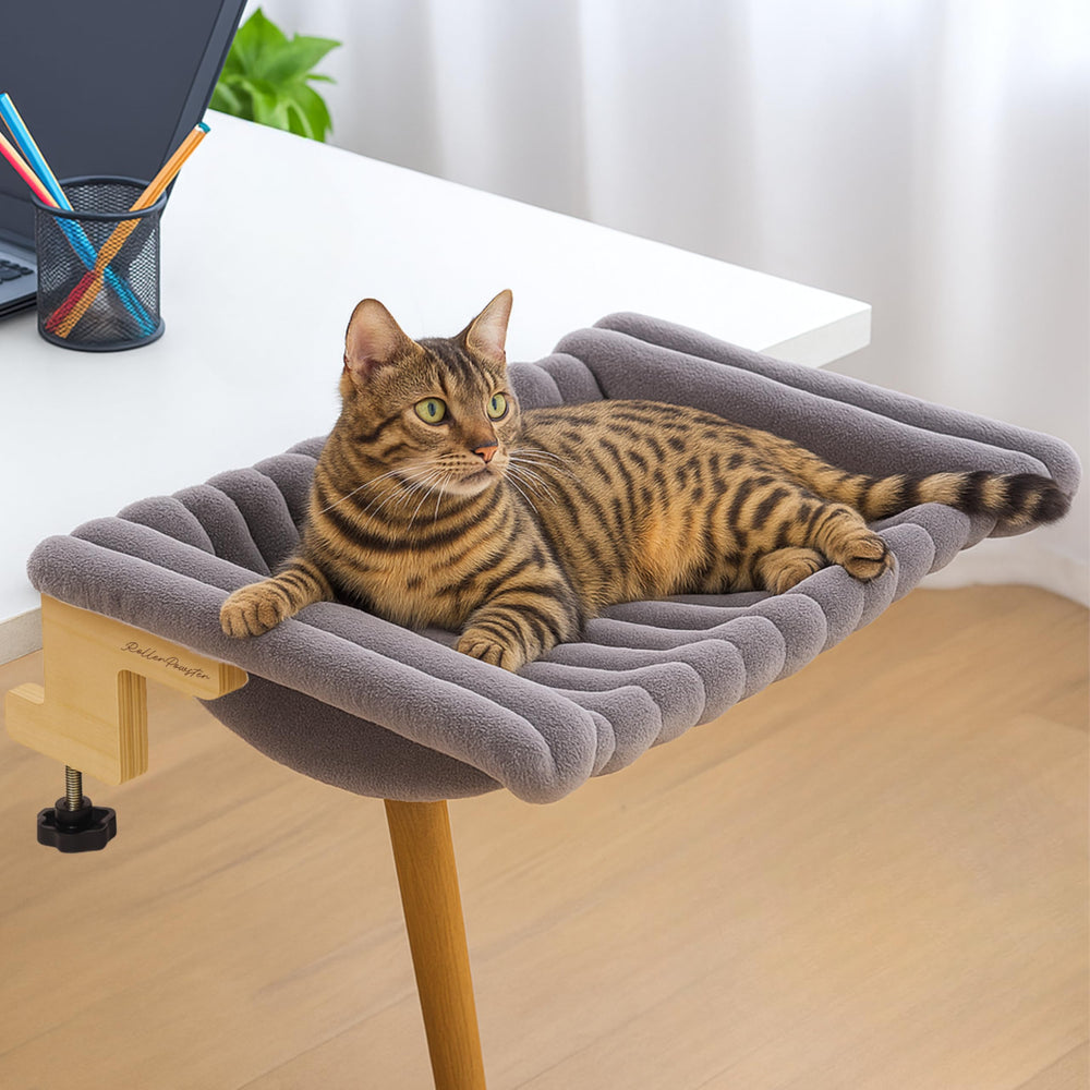 ROLLERPAWSTER Cat Desk Hammock side view shows companionship without clutter