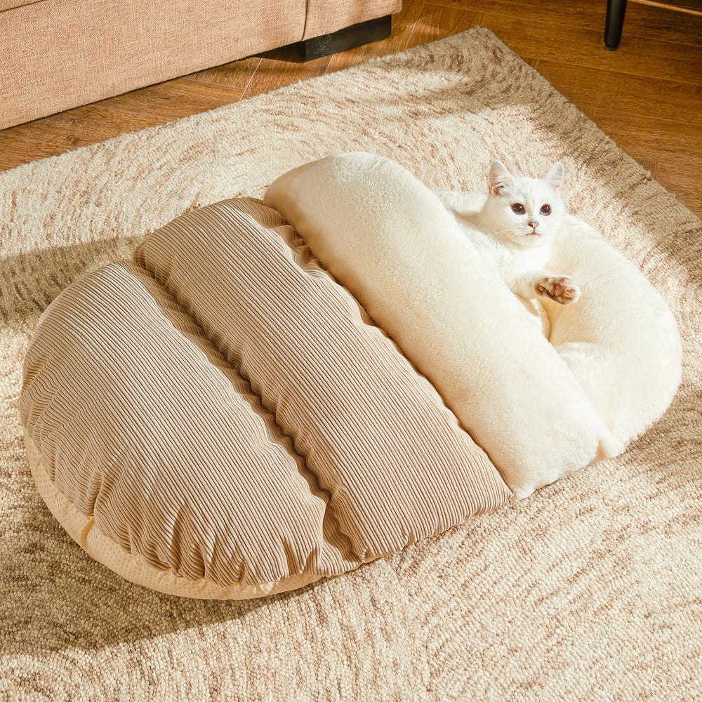 Romaneco cat bed corduroy exterior provides warm comfort for cozy naps.