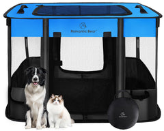 ROMANTIC BEAR dog playpen setup highlighting secure 4-panel design for indoor use.