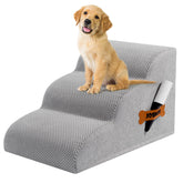 ROMROL dog stairs 3-step front view showing easy bed access for small dogs