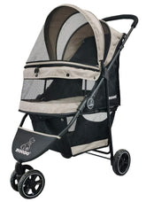 ROODO 3-wheel stroller front view in light khaki for easy park strolls.