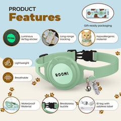 ROOMI collar airtag-holder demonstrates secure Apple AirTag integration for easy tracking.