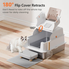 Rootling enclosed metal litter box interior view showcasing durable stainless steel.