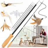 ROSAUI Cat Teaser Wand with wooden handles offers comfortable grip for extended interactive play.