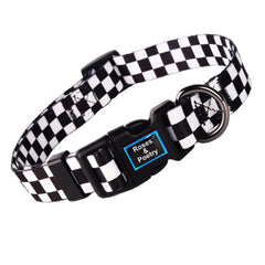 Roses&Poetry dog collar shows durable polyester webbing and metal hardware for daily use.