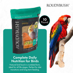 RoudyBush daily maintenance bird food crumbs highlight texture and reduced waste.