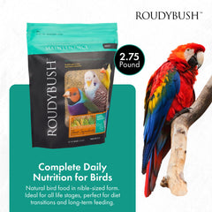 RoudyBush pellets ingredients display corn, wheat and soy for steady energy.