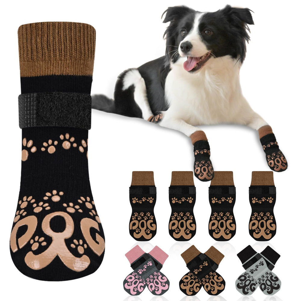 ROUWINNE anti-slip dog socks on a paw showing secure indoor grip