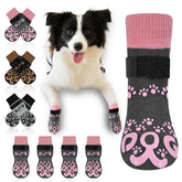ROUWINNE anti-slip dog socks on hardwood floor with secure paw grip for indoor activity
