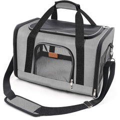 ROYPET soft-sided grey carrier with breathable mesh for comfortable pet journeys