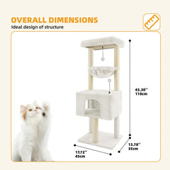 ROYPET Fashion Design 43.3-inch cat tree scratch-resistant materials ensure durable, safe pet furniture.