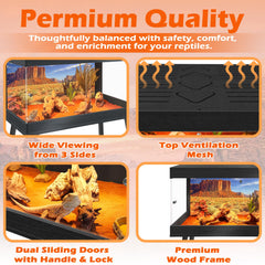 Royxen Bearded Dragon Tank tempered glass panels provide clear views and scratch resistance.