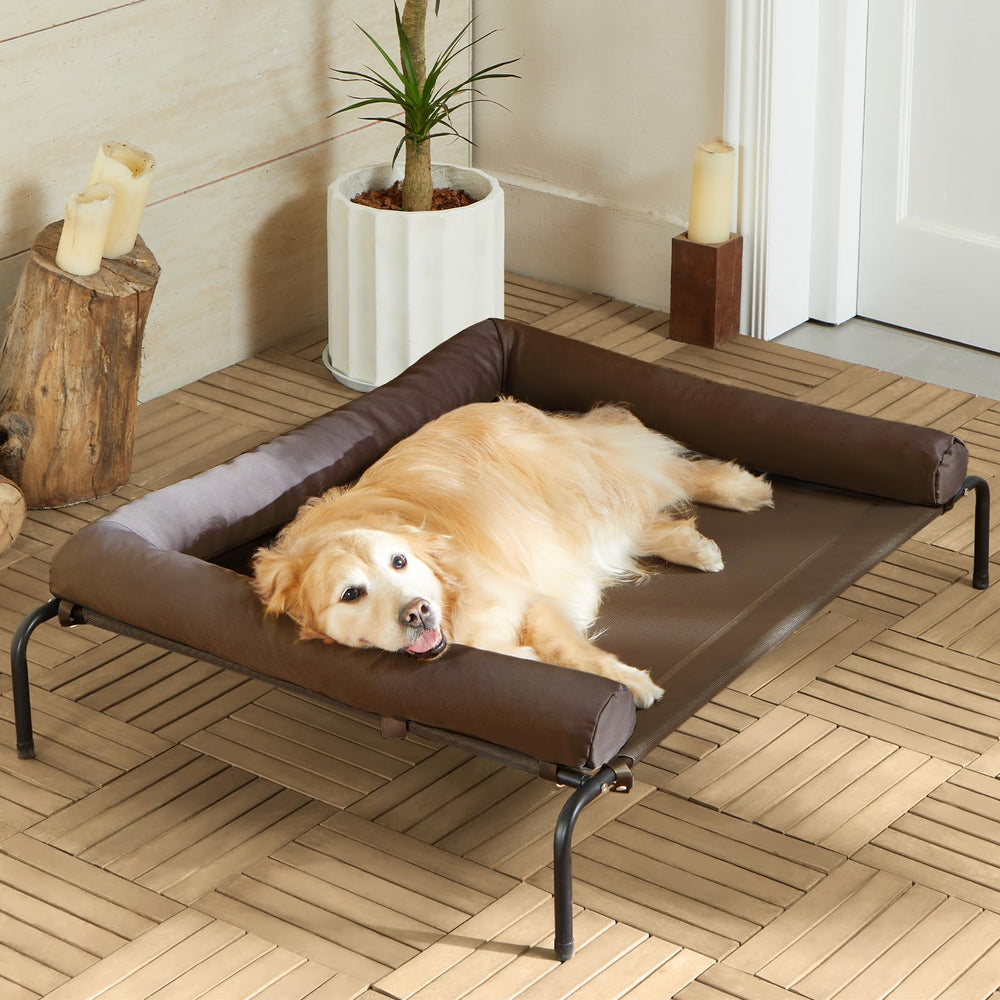 RRPETHOME cooling elevated dog bed front view showcasing breathable cooling mesh
