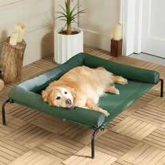 RRPETHOME cooling elevated dog bed mesh emphasizes breathable comfort for hot weather.