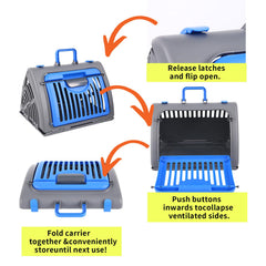 RSSLygaeonix triangular vent design cat carrier blue, supports airflow.