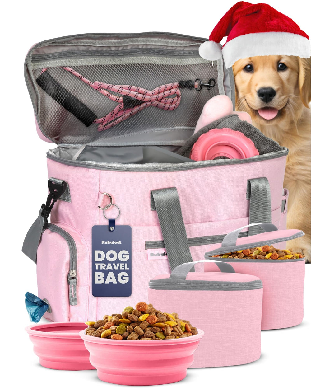 Rubyloo Doggy Bag side view in Lt Pink highlighting travel-ready silhouette for dog trips