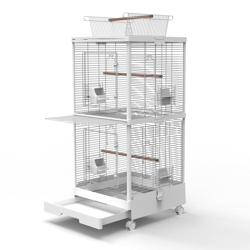 Ruexue 2-in-1 dividable cage front view shows dual zones for birds and easy supervision.