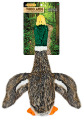 Ruffin' It Woodlands Mallard plush dog toy front view for engaging fetch play.