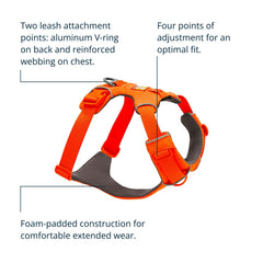 Ruffwear Front Range foam-padded chest for chafe-free all-day wear.