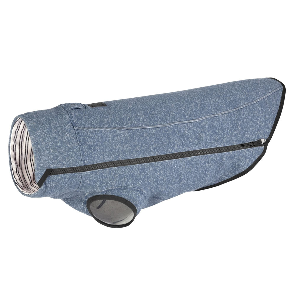 Ruffwear Hemp Hound Sweater slate blue front view for warm, comfortable walks