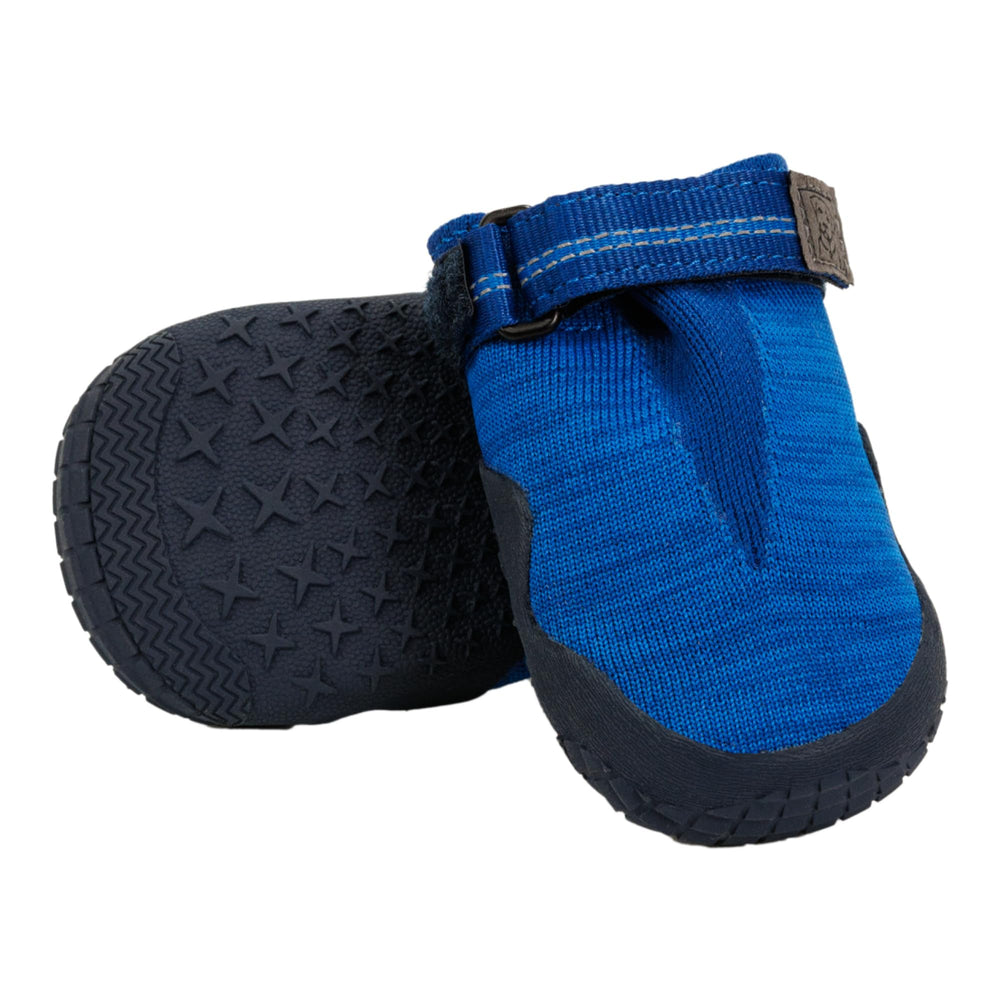 Ruffwear Hi & Light dog shoes on a dog's legs showing featherlight protection for fast runs