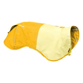 Ruffwear Sun Shower front view demonstrates weatherproof protection on a rainy day.
