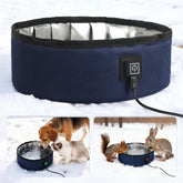 Rumjew heated water bowl setup with 3L capacity for outdoor dog hydration.