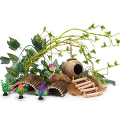RUNANIA Crested Gecko Tank Accessories coconut hut for cozy hideout and habitat enrichment.