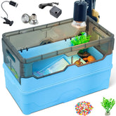 RunDuck Turtle Habitat Tank Kit blue front view for safe daily turtle observation.