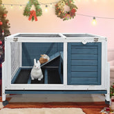 RUNSHED two floors wooden bunny hutch on wheels for easy transport
