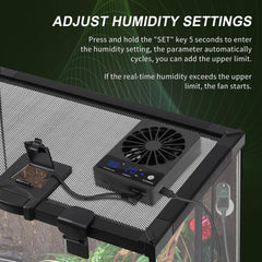 RUNWUSHENG Reptile Fan terrarium-ventilation demonstrates automatic airflow when humidity rises.