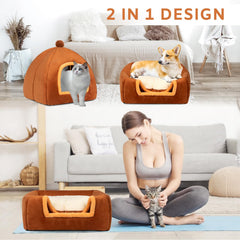 RUONARIER cat bed cave interior with plush ball invites playful enrichment for curious cats.