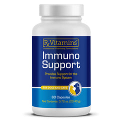 Rx Vitamins Immuno Support bottle closeup illustrating pet immune support.