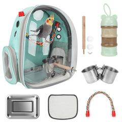 Rypet bird carrier backpack front view in mint green for hands-free travel with comfort