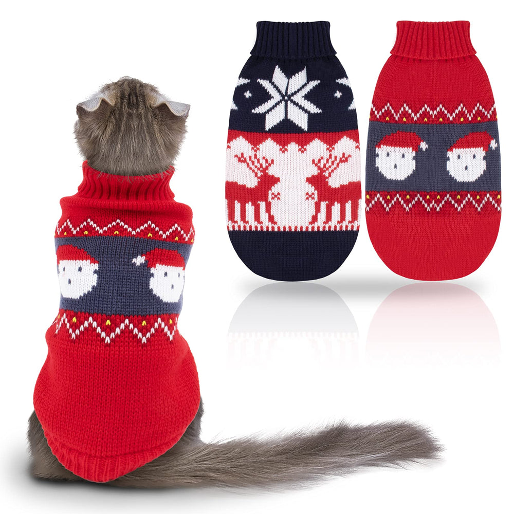 Rypet cat Christmas sweater two-pack front view for festive photo sessions.