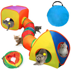 Rypet cat tunnels rainbow pattern front view for indoor playtime and daily exercise.