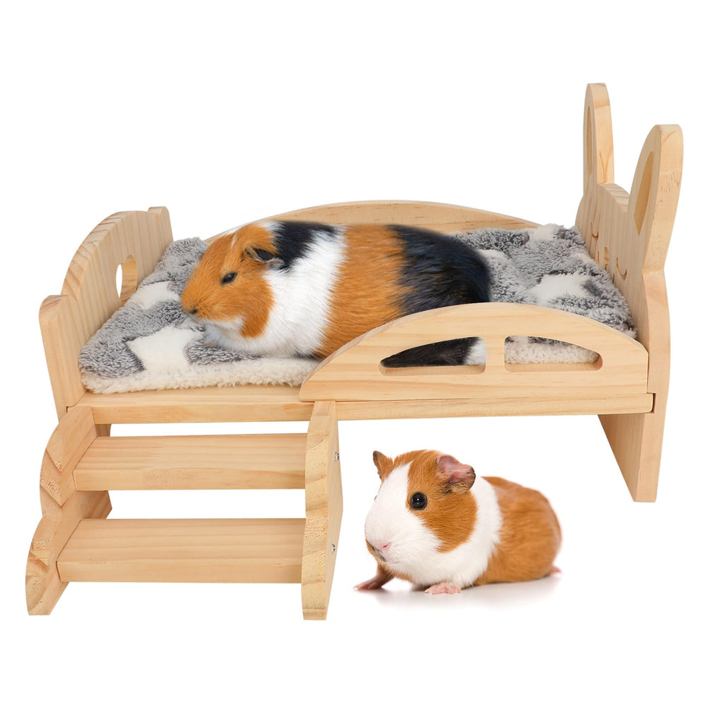 Rypet wooden guinea pig bed with stairs offers a cozy sleeping space.