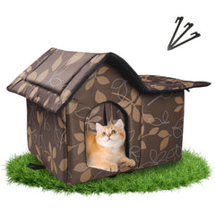 RYUNVOVO outdoor cat house with side door for extra hiding space.