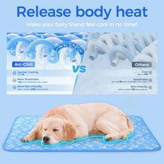 Rywell thermo-react coating changes color as pets warm the mat.