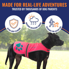 SafetyPUP XD pink harness-compatible vest fits under any harness securely.