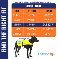 SafetyPUP XD dog vest side view highlights reflective sides for night and low-light visibility.