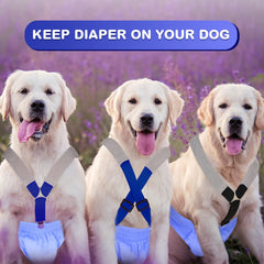Saintrygo blue diaper suspenders shown for reliable diaper positioning.