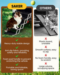Saker foldable dog ramp folded for compact storage highlights portability and space-saving design.