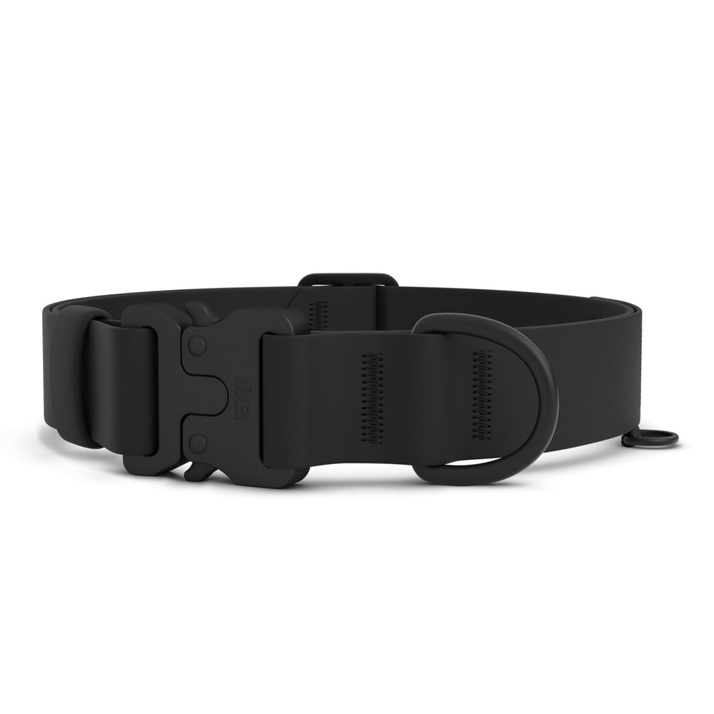SÄKER waterproof dog collar in black with aluminum D-ring for durable daily wear.