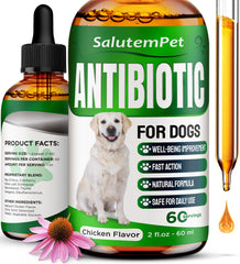 SalutemPet dog antibiotics chicken-flavor bottle shows easy dosing and palatable taste.