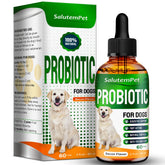 SalutemPet probiotics for dogs bottle shows convenient daily gut support.