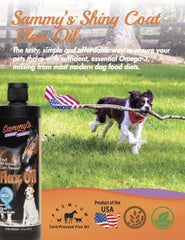 Sammy's Shiny Coat dog coat gloss image highlights enhanced shine after regular use.