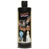 Sammy's Shiny Coat flaxseed oil bottle shows pure omega-3 support for pet skin and coat health.